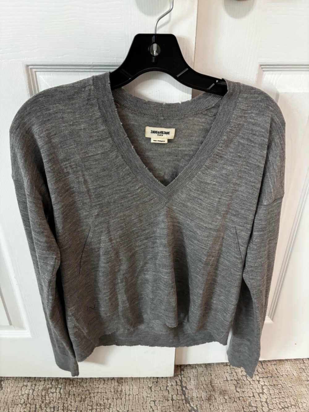 Zadig & Voltaire Women's V-Neck Gray Sweater size M skull rhinestone wool